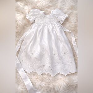 Fouger USA White Christening Dress Lace Satin Baby Girl Baptism Formal
